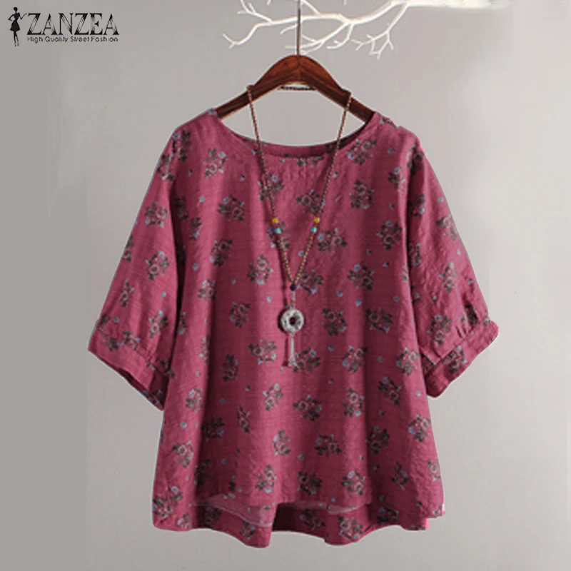 

Plus Size Vintage Women Blouse 2019 ZANZEA Summer Tops Casual Floral Print Blusa Work Blusas Kaftan Lantern Sleeve Tunic Top