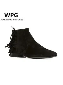 

WPG Top quality NEW style BLACK men shoes luxury brand Chelsea mens western motorcycle boots shoes