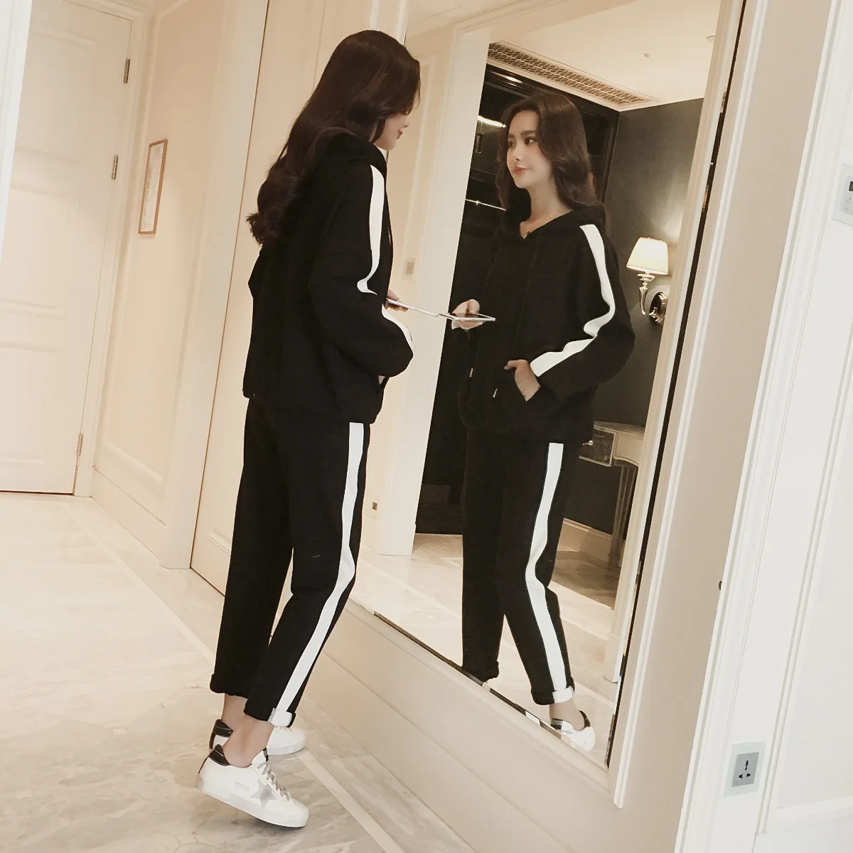 

Kpop Bangtan Boy lente herfst nieuwe losse hooded stiksels lange mouwen broek student leisure sport twee vrouwen pak sweatsuit