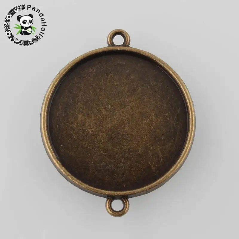 

Antique Bronze Tibetan Style Alloy Flat Round Double-sided Cabochon Connector Settings, Nickel Free, Tray: 25mm; 34.5x28x3mm,