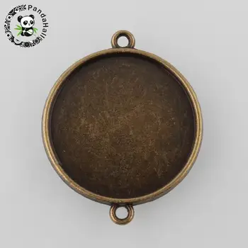 

Antique Bronze Tibetan Style Alloy Flat Round Double-sided Cabochon Connector Settings, Nickel Free, Tray: 25mm; 34.5x28x3mm,