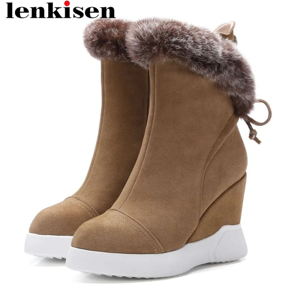 

Winter warmful ankle boots short plush bowtie pointed toe lace up shining diamond super high wedges bottom sexy woman shoes L88