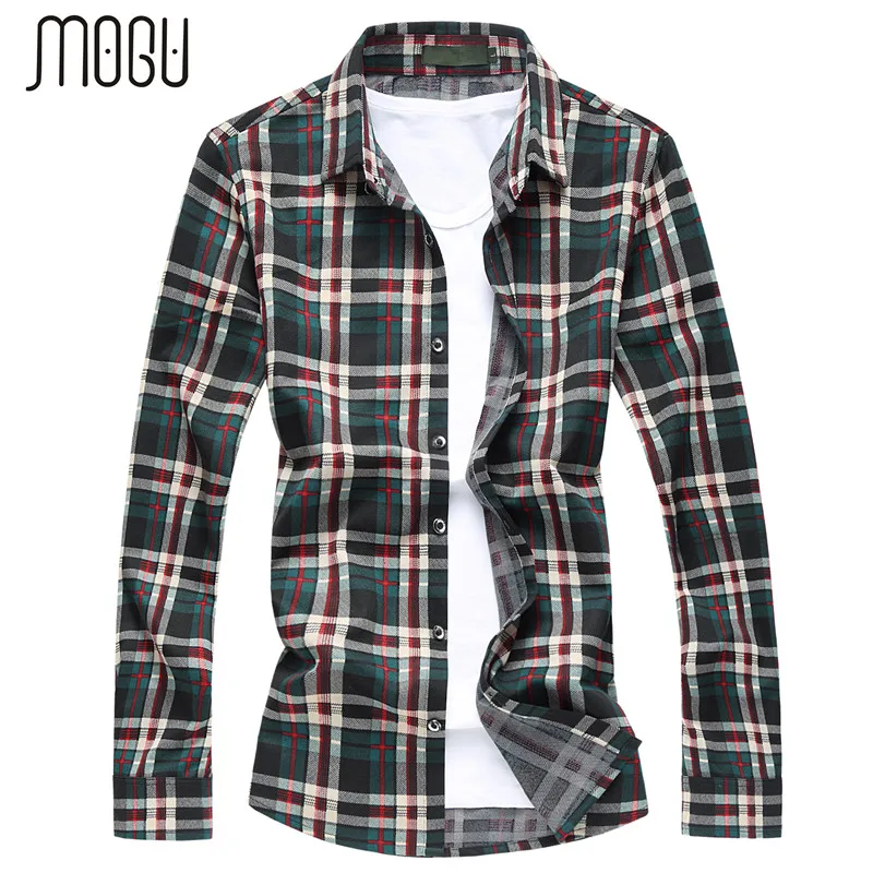 MOGU 2017 Plaid Shirts For Men Long Sleeve Casual Shirt 2017 Men Spring