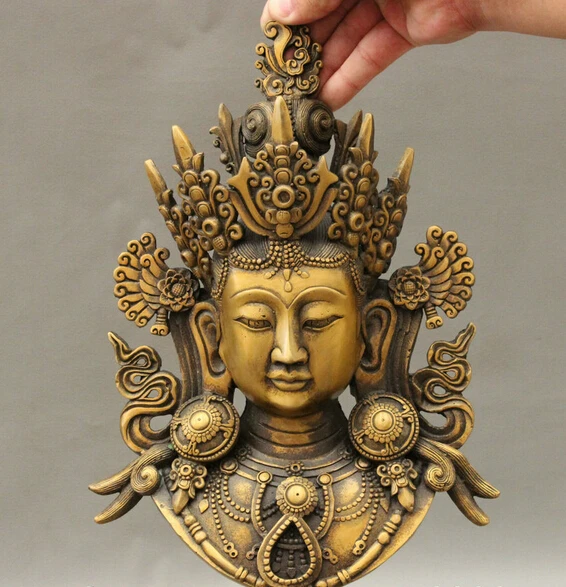free shipping wholesale factory 12 Tibet Bronze Copper Buddhism Kwan Yin Buddha Face Statue Tara