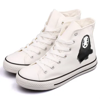 Cute Cartoon No Face Men Printed Canvas Shoes Funny Anime No-Face Man Casual Flat Shoes Lace-up Flat Espadrilles Zapatos Hombre