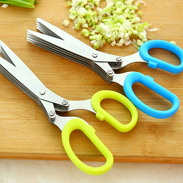 

5 Layers Scissors Sushi Shredded Scallion Cut Herb Tool Multi-layer Shear Chopped Green Onion Cuts Stainless Steel SKD88