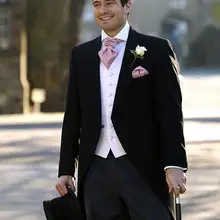 Утро Стиль черный жениха смокинг с лацканами с острыми углами Женихи Для мужчин мужской мундир для свадьбы ужин костюмы для выпускного(пиджак+ брюки+ жилет+ галстук-бабочка
