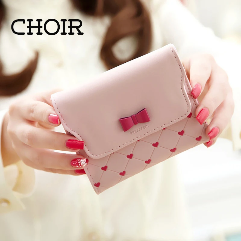  2016 new lovely candy color Women short Wallet,female bow Change Purse,coin purses card holder carteras girls portable wallets 