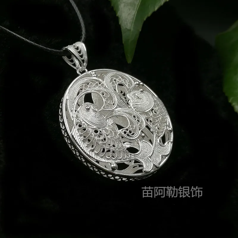 Silver original ethnic hand-brushed openwork three-dimensional solid silver fish pendant