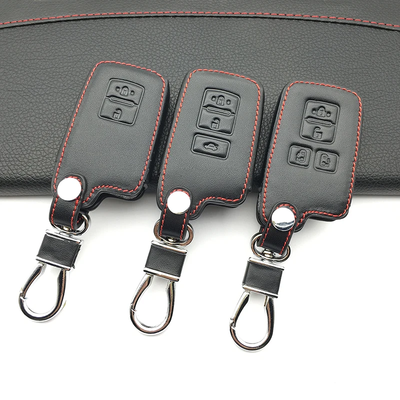 

Leather Car Remote Key Holder Protector For Toyota Camry Corolla Avalon Rav4 Land Cruiser 2/3/4 Buttons Key Fob Shell Cover Case