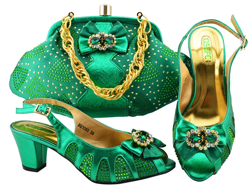 New Arrival Green Color Shoe and Bag Set New 2018 Matching Italian Shoe