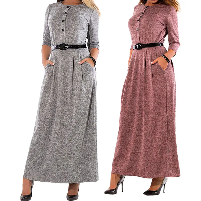 

Autumn Winter Women Dress With Belt Long Sleeve Solid Color Pocket High Waist Elegant Ladies Loose Casual Dresses L-6XL TC21