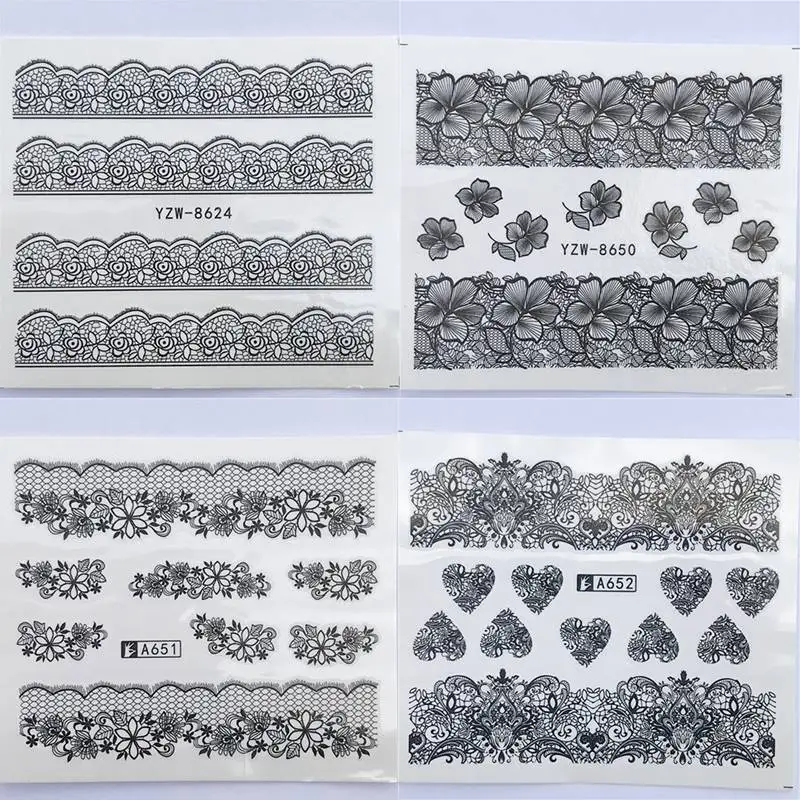 

2018 Summer New Lace Flower Design Nail Sticker Decal Water Transfer White Black Tips Women Makeup Tattoos