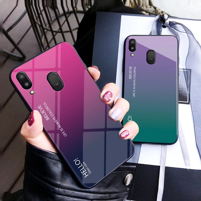 Для samsung Galaxy M20 чехол закаленное Стекло для M10 градиент Цвет задняя крышка мягкий