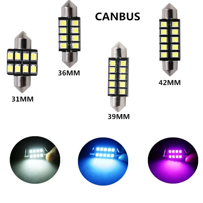 4 шт. Автомобильный светодиодный светильник 31 мм 36 мм/39 мм/41 мм 2835 SMD CANBUS гирлянда C5W C10W авто лампа Подсветка салона белый ледяной, синий, розовый, 12v