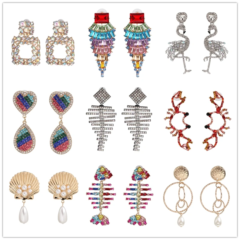 

2019 Trendy za Design Metal Gold Geometric Irregular Simulated Pearl crystal Drop Dangle Earrings For Women Party