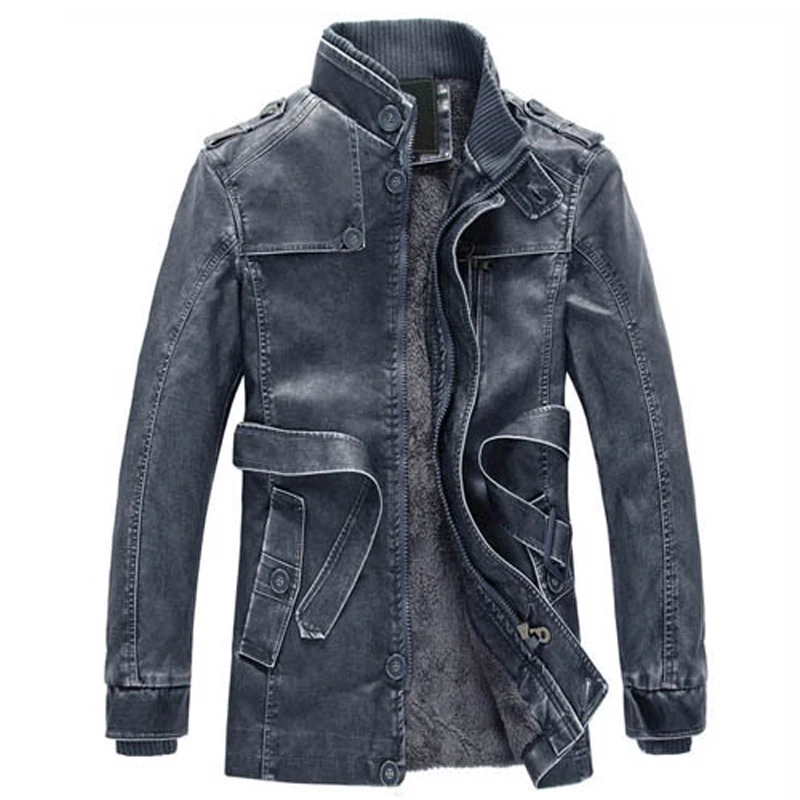 2018 осень зима Chaqueta Длинная кожаная куртка новинка модные мужские плащи из мытой