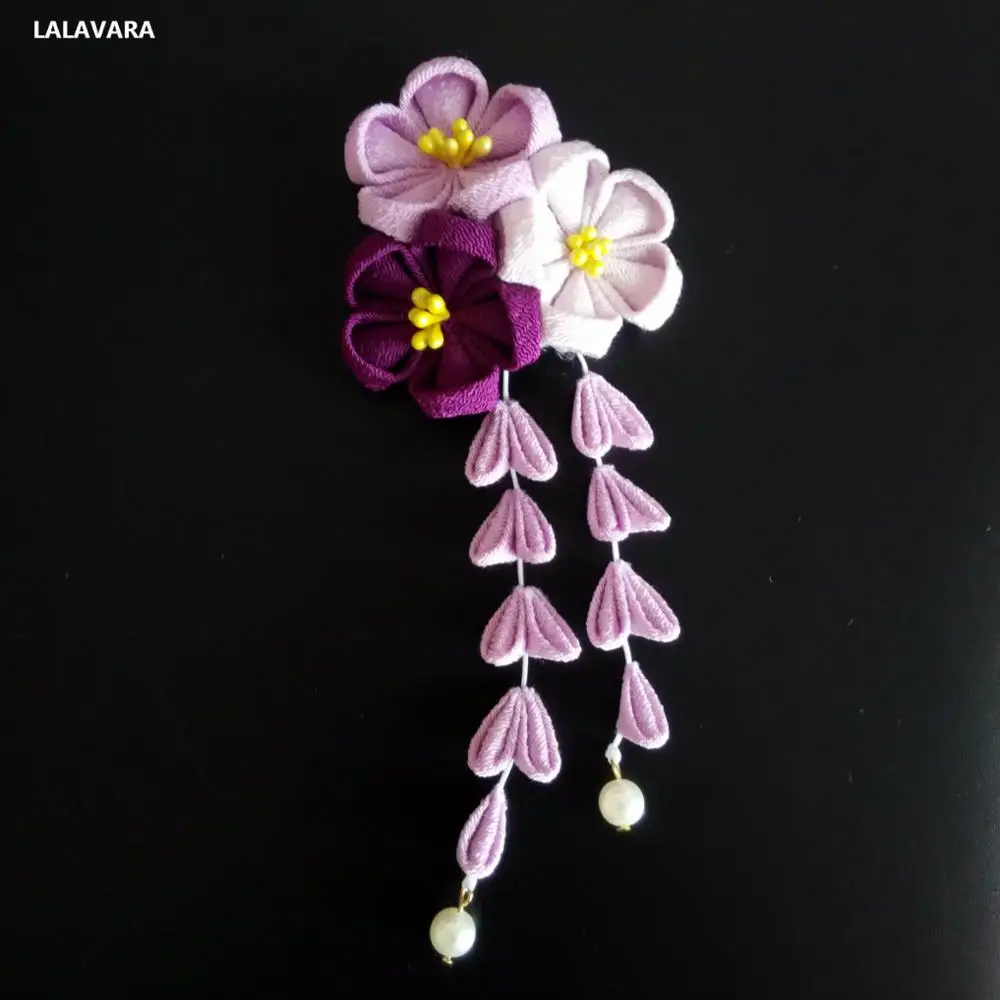 purple LALAVARA 10 шт. шпильки для волос Сакура для девочек женские кимоно заколки kanzashi цветочные аксессуары для волос - Окраска металла: purple