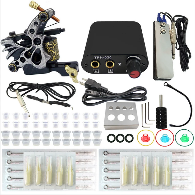 

Professional 1Set small Complete Equipment 1 machine Tattoo Machine set Gun Power Supply Cord Kit Body Beauty DIY