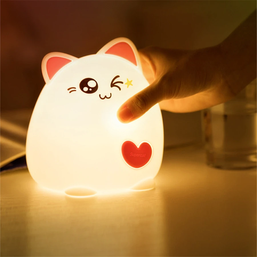 

LED Night Light Cat Animal USB charge Silicone Cartoon Nursery Lamp Baby Night Lamp Children Birthday Gift Toy