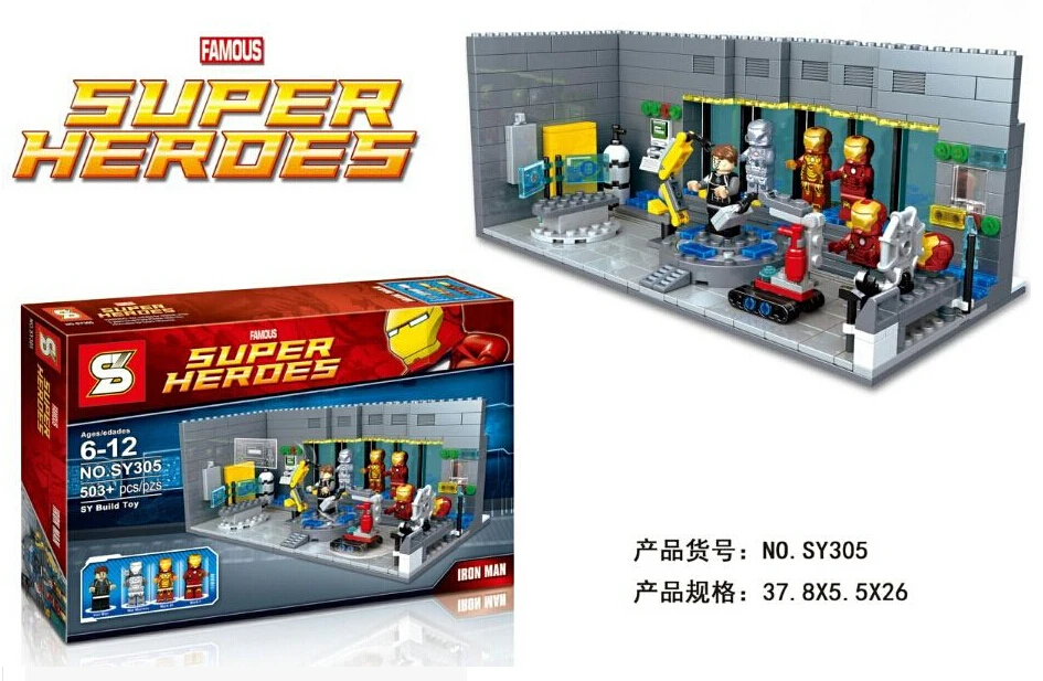 

503pcs Original Box Iron Man Machine Underground Base Station Marvel Avengers Super Hero Building Blocks Lepin