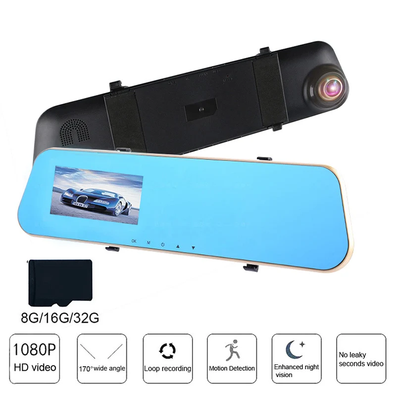 

Car DVR Camera Night Vision Loop Recording Dash Cam 4.3'' Full HD 1080P Dual Lens Mirror Rear View Video Driving Recorder