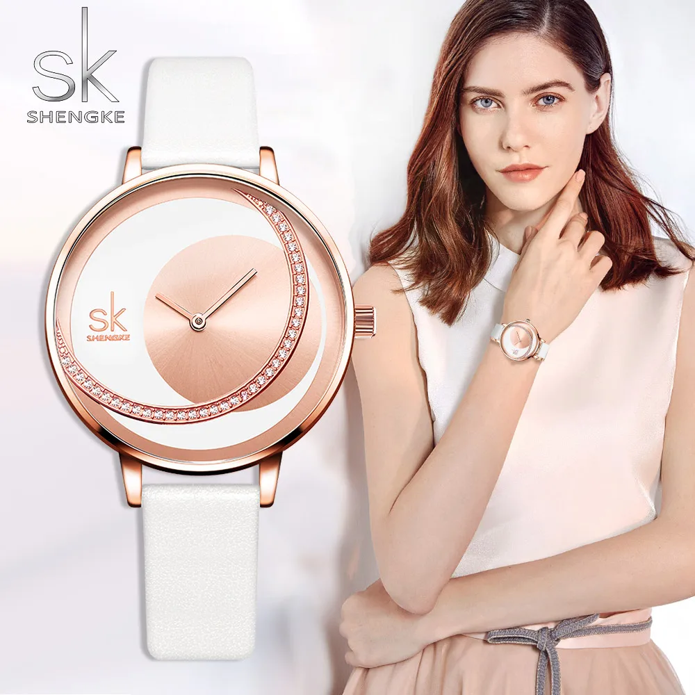 

Shengke Watch Women Luxury Crystal Watch Reloj Mujer Leather White Diamond Ladies Quartz Watch Women Watches Montre Femme 2019