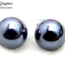 Qingmos 10 мм круглые черные серьги-гвоздики из Натурального Гематита для женщин с сережкой из серебра 925 пробы, трендовые Earring-e161