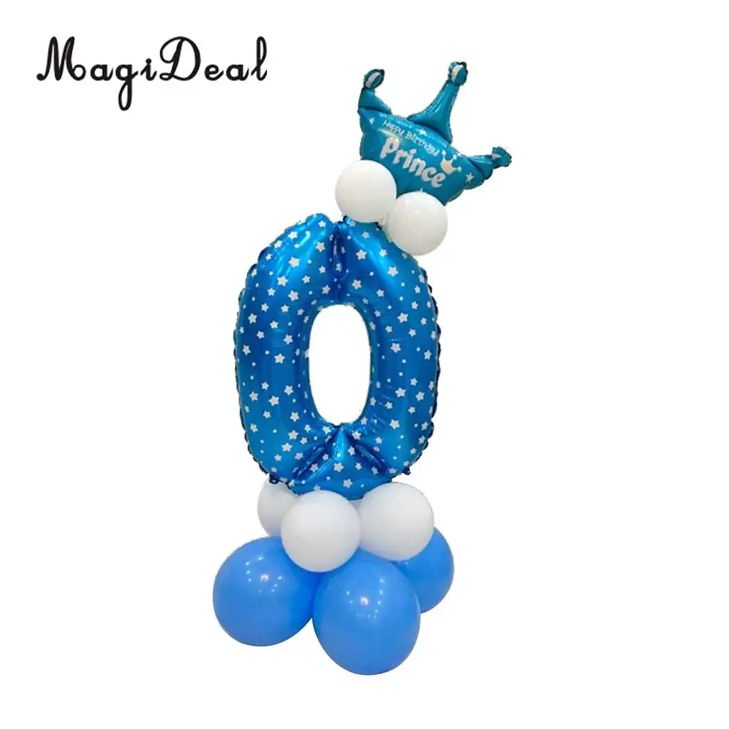 MagiDeal All Numbers 0 to 9 Prince Princess Crown Tiara Balloons Column Set Birthday Baby Shower Arch Garland Decor