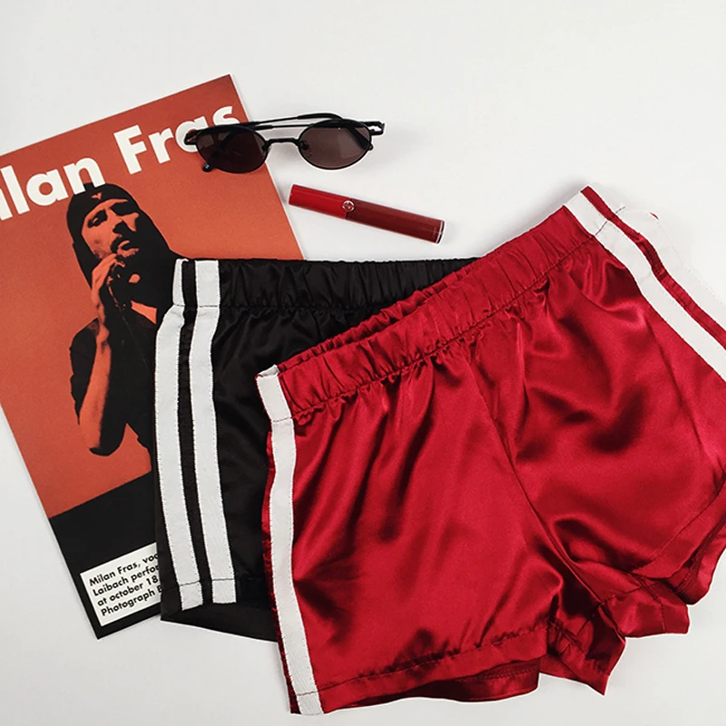

Women Elastic Waist Jogging Shorts Girl's Striped Side Elastic Waist Silky Sport Shorts