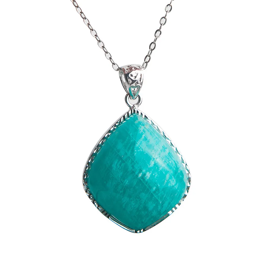 Woman Lady Necklace Fashion Silver Pendant 28x25x10mm Green Gemstone Crystal Natural Stone Amazonite | Украшения и аксессуары