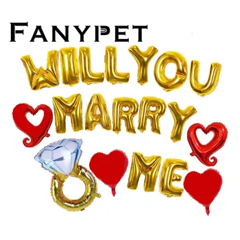 

19pcs/lot will you marry me letter Diamond Ring air Balloons for bride to be weeding party bridal shower decorations