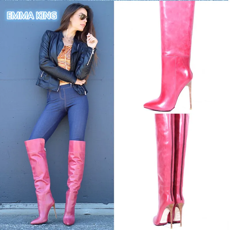 2019 Hot Pink Leather Sexy Over Knee 