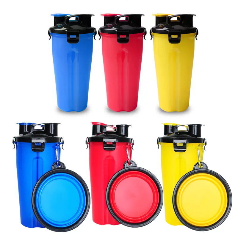 

Portable 2 in 1 Pet Dog Food Container Water Bottle Outdoor Travel Pet Drinking Bottle Foldable Feeder Dish Bowl Dog Supply