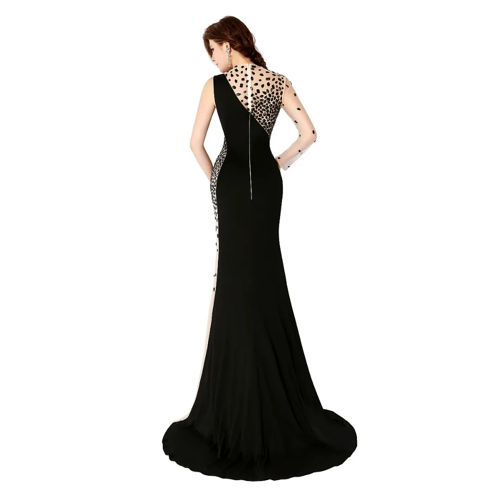 Elegant Black Rhinestones Beaded Long Mermaid Evening Dress Gown with One-Shoulder image 4