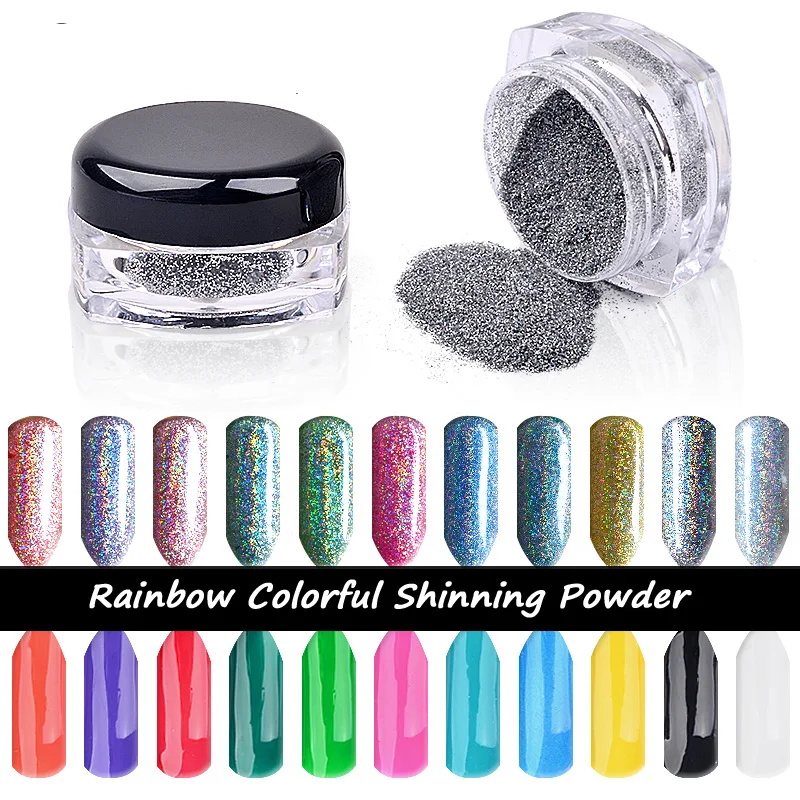 2g/box Colorful Laser Silver Mirror Powder Rainbow Nail Powder Dust Glitter Chrome Pigment Nail Art Sequins Nail ManicureTools