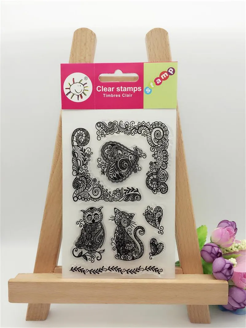 scrapbook DIY paper card craft "OWL and cat " clear STAMPS FOR PHOTO