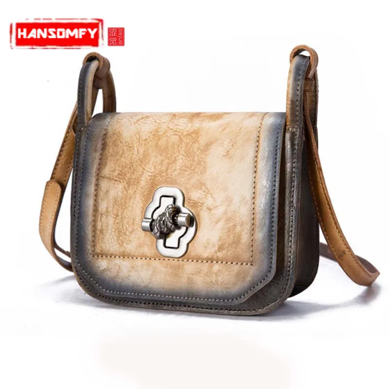 

women MINI Handbag new first layer leather fashion retro shoulder oblique trend hand-colored personality small messenger bag