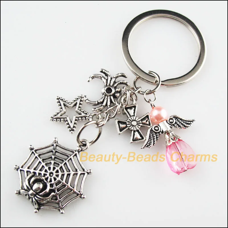

Fashion Angel Cross Spider Star KeyChain Tibetan Silver Charms Pendants