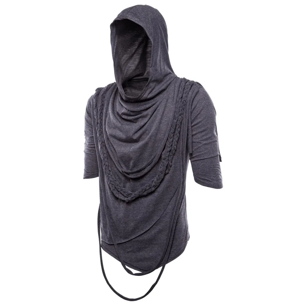 

Men tassel irregular design punk rock hip hop t shirt nightclub DJ streetwear men gothic style hooded tee shirts swag clothes