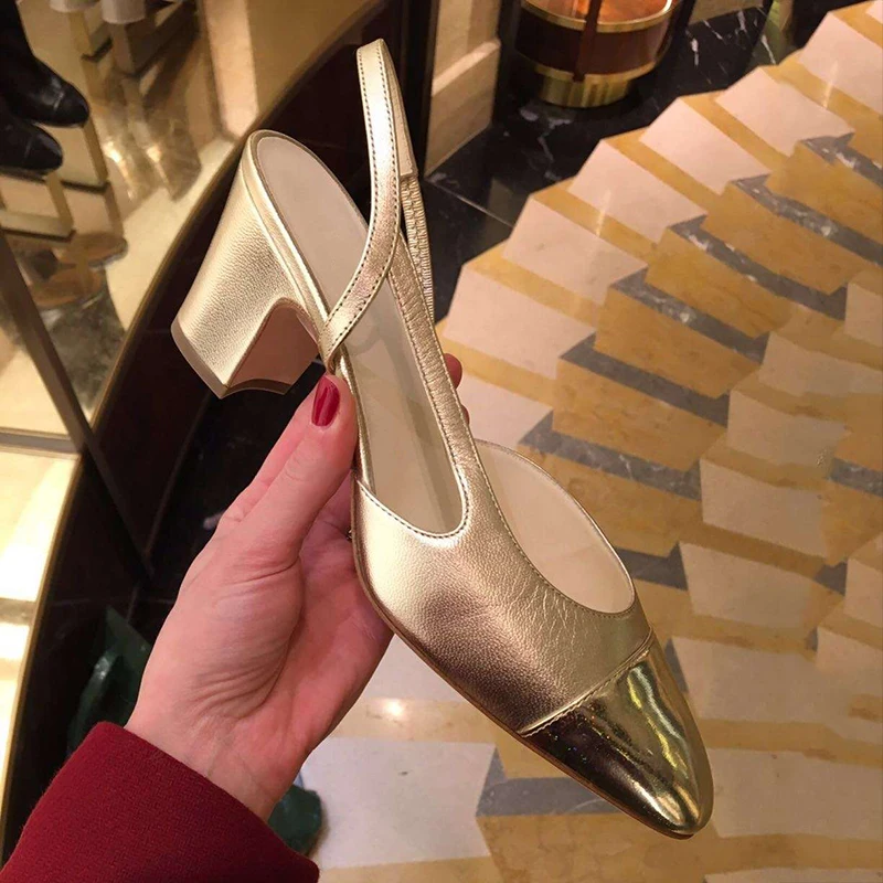 

2019 New Pumps Women Champagne Gold Slip On Woman Shoes Slingback Heel Sexy Brand Designer Chic Runway Dress Office Shoes Hot