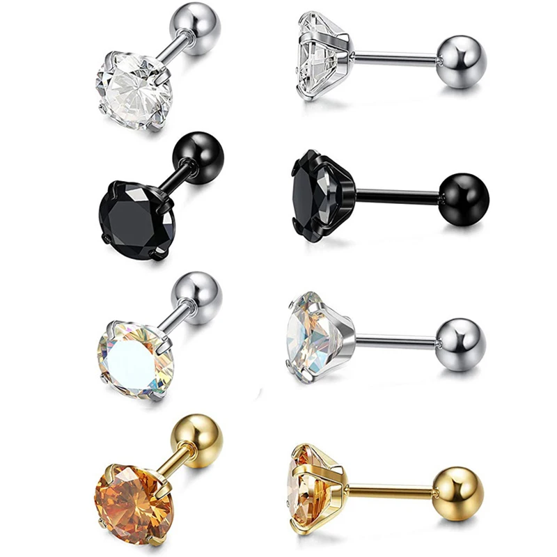 

Fashion CZ 3 Prong Tragus Cartilage Stainless Steel Ear Stud Crystal Zircon Earrings Piercing Jewelry Gold Clear boucle
