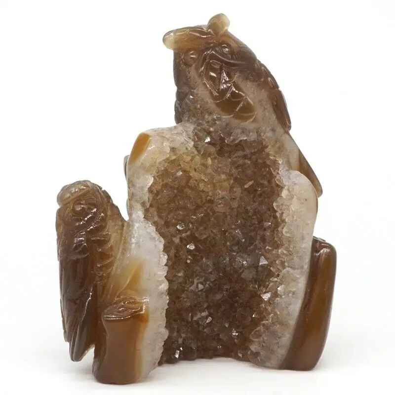 

Owl Sculpture Natural Gemstone Agate Healing Reiki Hollow Geode Home Decor4.64
