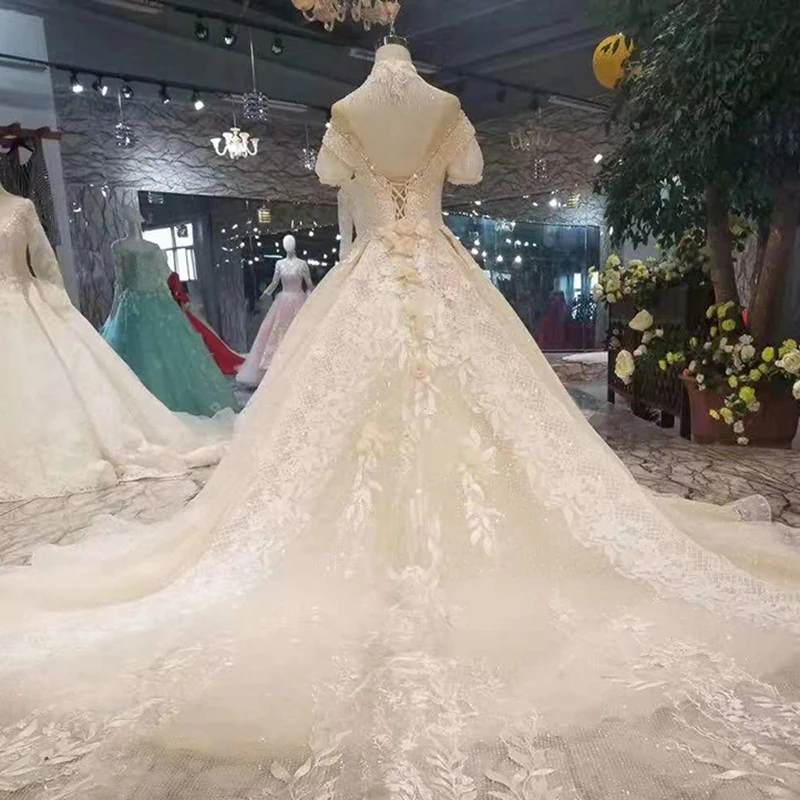 LS11015 свадебное платье принцессы с рукавами-крылышками цвета шампанского со съемным шлейфом, свадебное платье с v-образным вырезом сзади