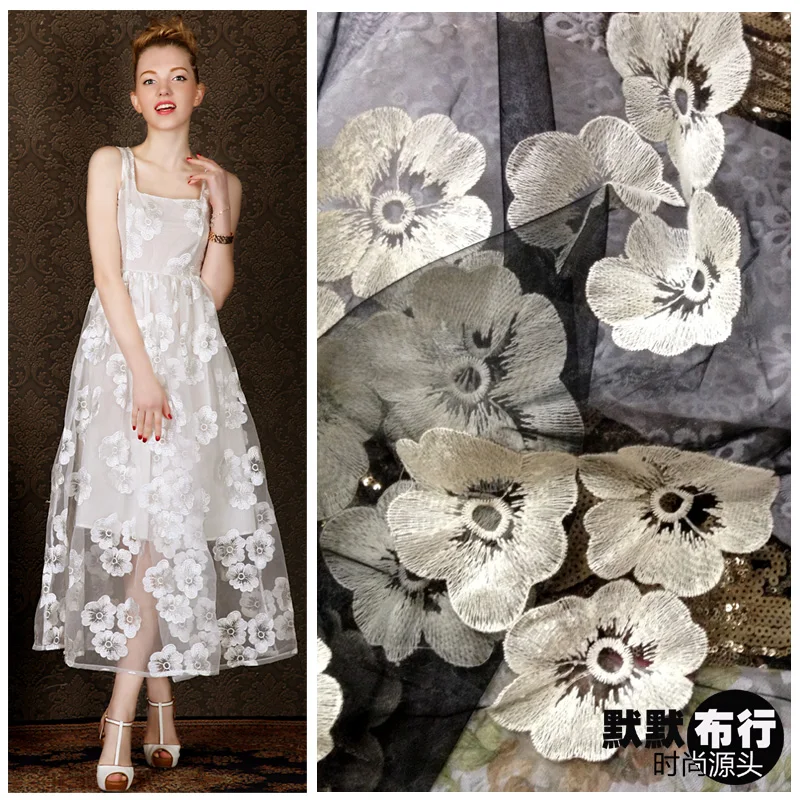 

Hydrotropic organza embroidery glass yarn lace clothes women's fashion one-piece dress fabric