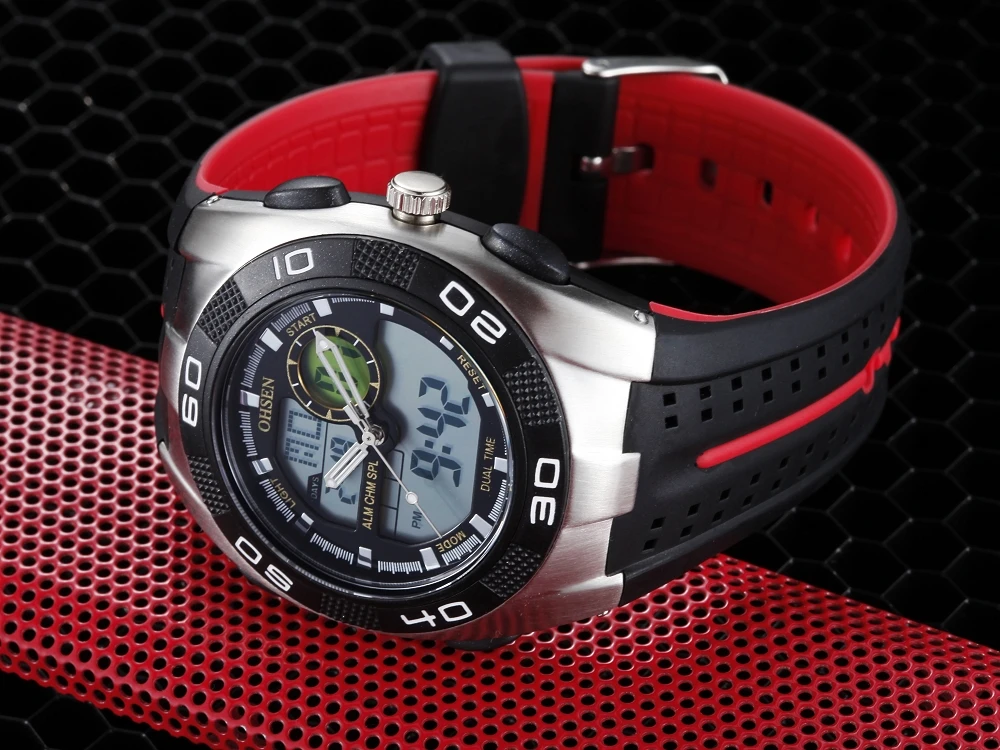 Лучшие продажи сплав модные спортивные мужские часы relogio masculino красный резиновый ремешок цифровые кварцевые наручные часы будильник Дата Секундомер подарки