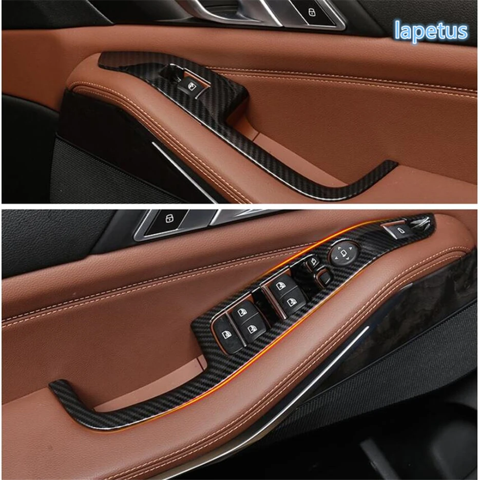 

Lapetus Door Handle Holder Window Lift Button Switch Decoration Frame Cover Trim Carbon Fiber Color ABS Fit For BMW X5 G05 2019