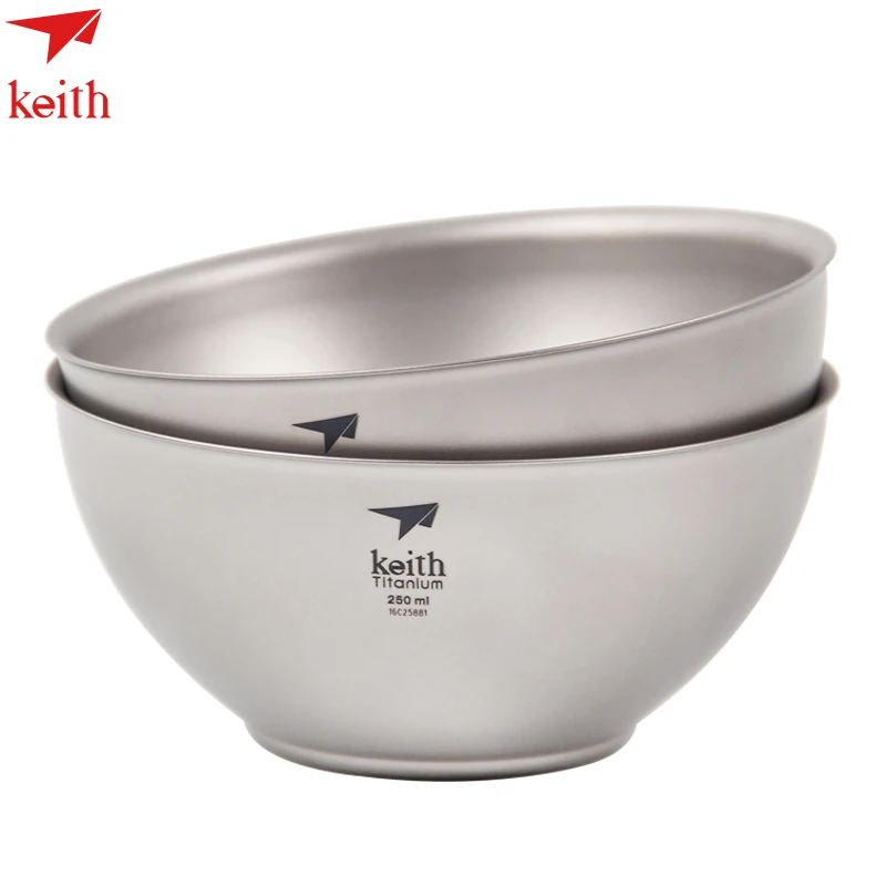 

Outdoor Tableware Keith 250ml Double wall Titanium Bowl Camping Outdoor Cookware Set 2pcs Picnic Bowls Ti5351