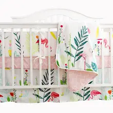 Хлопковые детские постельные принадлежности для кроватки, комплект детской кроватки, защитная планка, детские подушки, юбка для детской кроватки, чехол для кроватки(фламинго, комплект из 3 предметов, без бампера