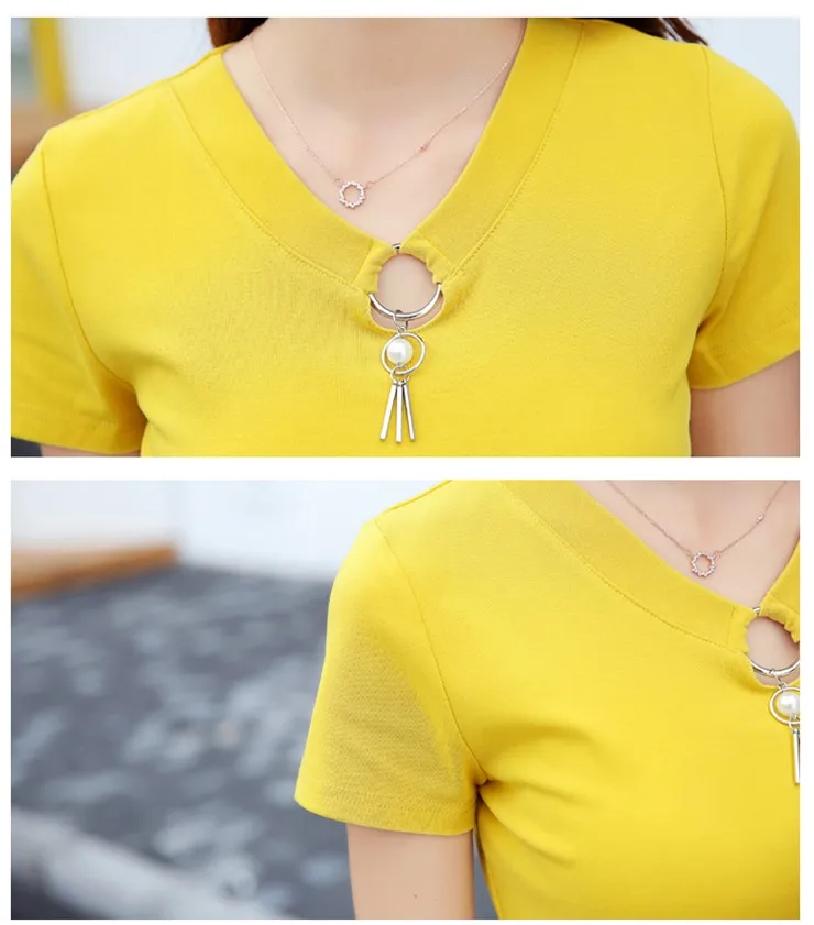 Summer T-shirts For Women 2018 Korean Fashion Tops Tees Female Hole V-neck Tshirt Lady Casual Short Sleeve Poleras Mujer  (11)